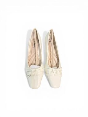 Easy Street Cream Pointed-Toe Midi Heels with Knot Detail